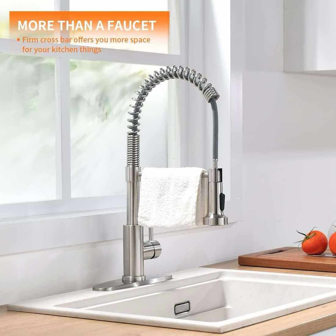 Commercial‑Style Pull‑Down Kitchen Faucet – Brushed Nickel, 16.7″ High, Single‑Handle